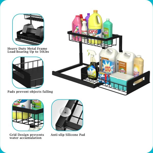 REALINN Under Sink Organizer, Pull Out Cabinet Organizer 2 Tier Slide Out - Image 6