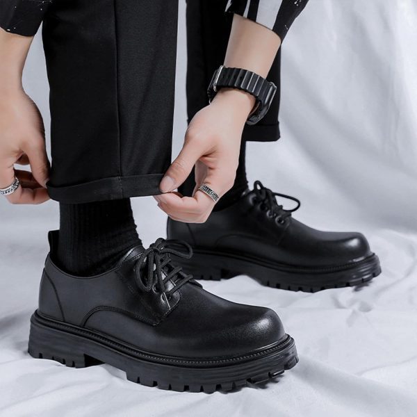 Mens Leather Black Platform Lace Up Lugs Sole Oxfords Shoes Modern - Image 4