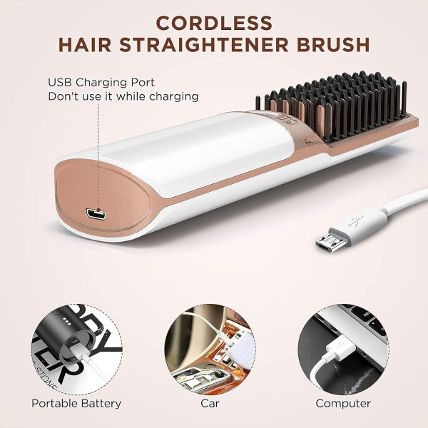 Hot Hair Straightener Brush,Portable Mini Cordless Hair Straightener with - Image 5