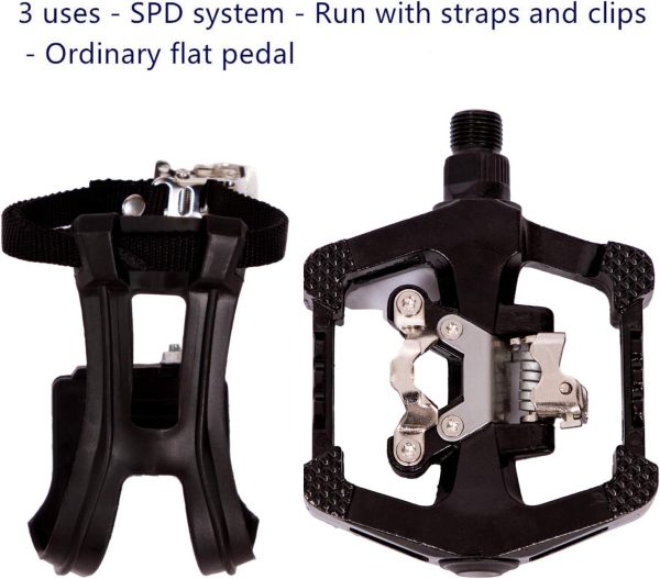 YBEKI SPD Pedals - Hybrid Pedal with Toe Clip and Straps, Suitable for Spin - Image 2