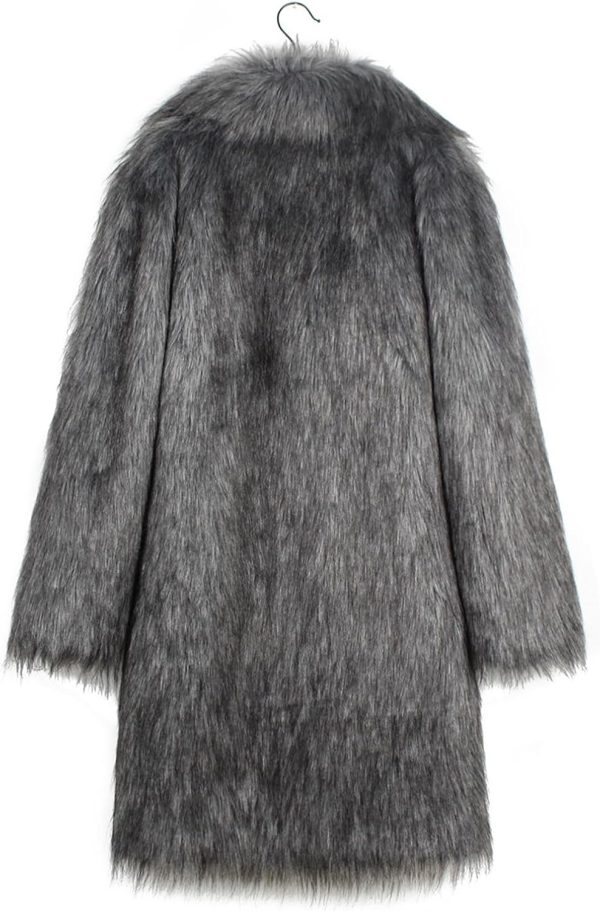 WENKOMG1 Faux Fur Trench Coat for Men Luxury Open Front Fuzzy Spread Collar - Image 6