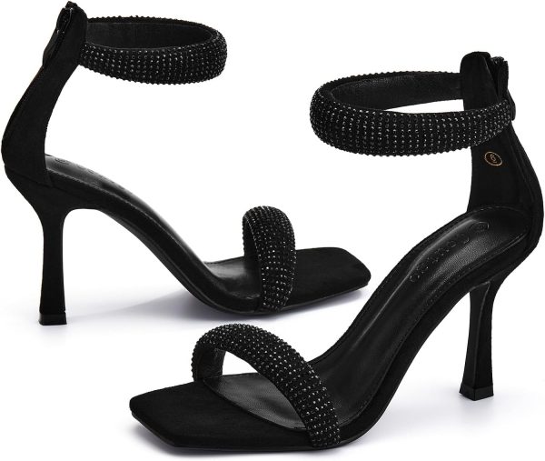 Coutgo Women's One Strap Heeled Sandals Square Open Toe Stiletto Heels - Image 6