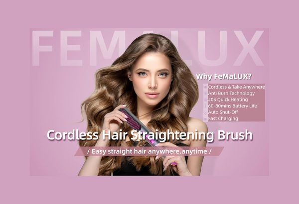 Cordless Ionic Hair Straightening Brush, Portable Hair Straightener Brush - Image 2