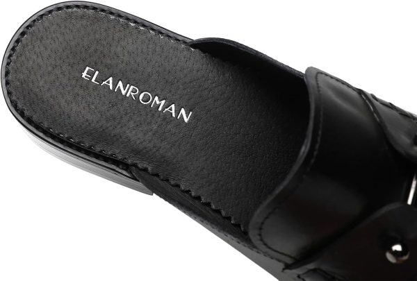 ELANROMAN Men's Loafers Backless Calf Leather Handmade Mules Black Shoes - Image 7