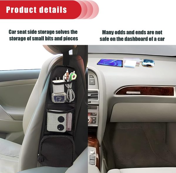 QUICTO 2PCS Car Seat Storage Hanging Bag, Multi-Pocket Seat Side Organizer, - Image 4