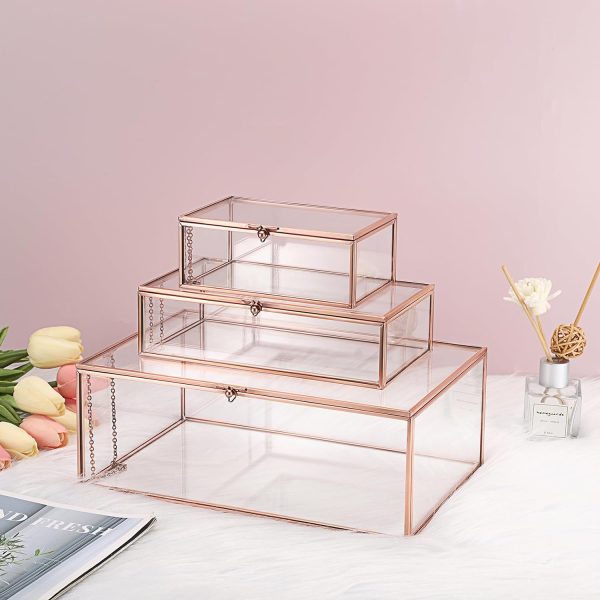 Hipiwe Vintage Glass Keepsake Box Rectangle Jewelry Display Organizer Box - Image 6