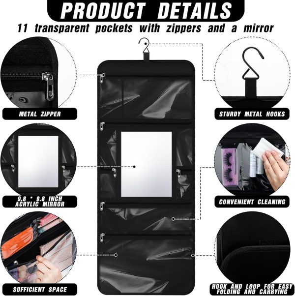 Hanging Toiletry Bag with Mirror Travel Foldable Beauty Bag Dance Bag with - Image 3