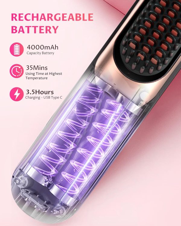 MEKK Cordless Hair Straightening Brush - Compact Heated Ionic Brush with - Image 3