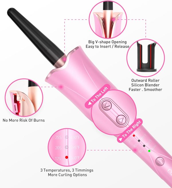 Curling Iron 1 Inch Automatic Curling Wand with Extended Long Barrel, - Image 2