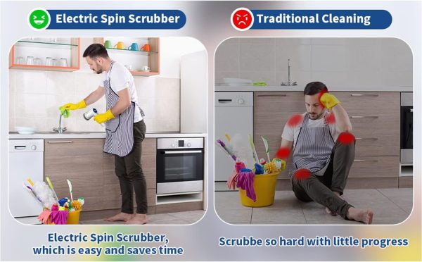 Electric Spin Scrubber, Power Scrubber Cordless Shower for Cleaning with - Image 7