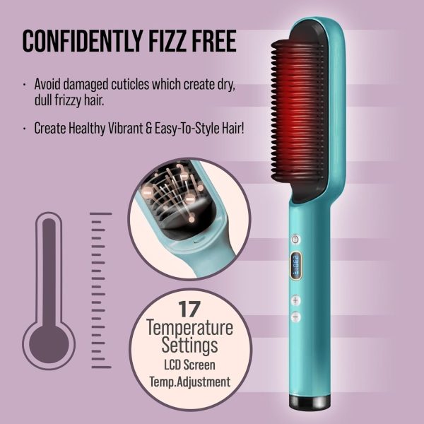 Hair Straightener Brush with Negative Ions | Ionic Brush Straightener for - Image 3