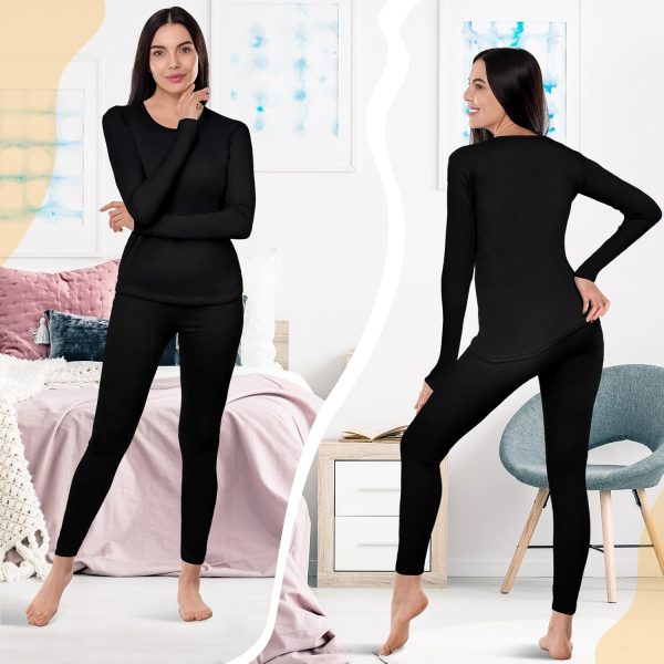 Patelai 2 Set Thermal Underwear Warm Fleece Lined Thermal Leggings and - Image 2