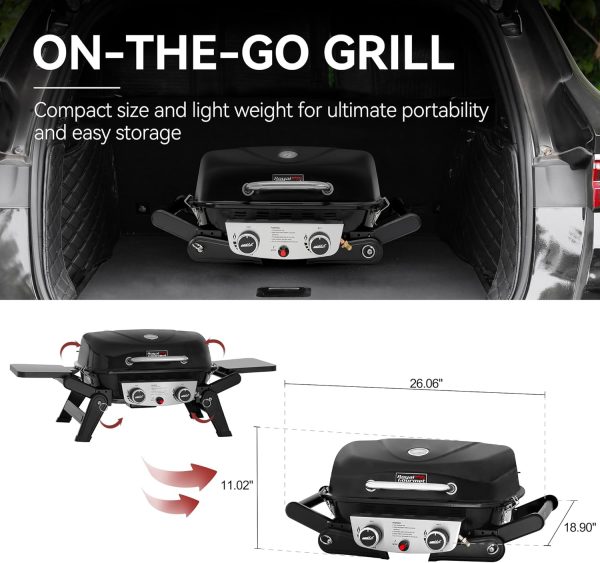 Royal Gourmet GT2005 2-Burner Portable Propane Gas Grill with Foldable Side - Image 6