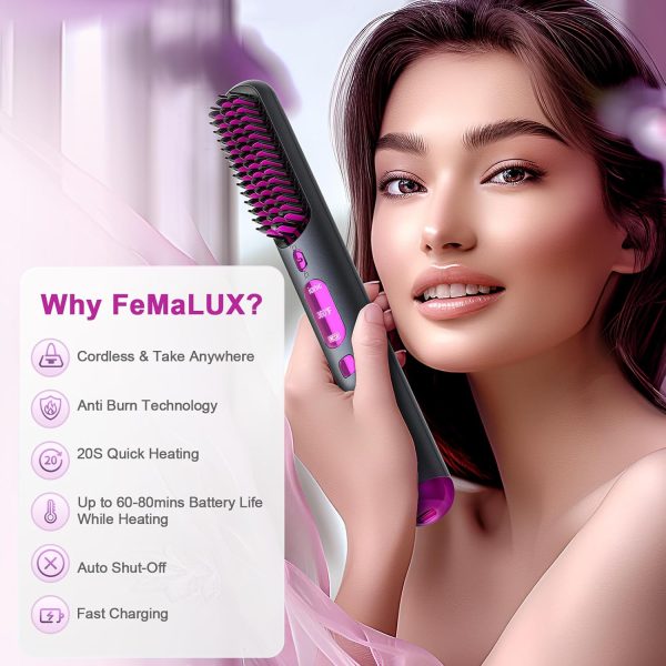 Cordless Hair Straightener Brush, Portable Hair Straightener for - Image 6