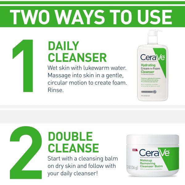 CeraVe Hydrating Cream To Foam Cleanser | Makeup Remover Face Wash For Dry - Image 3
