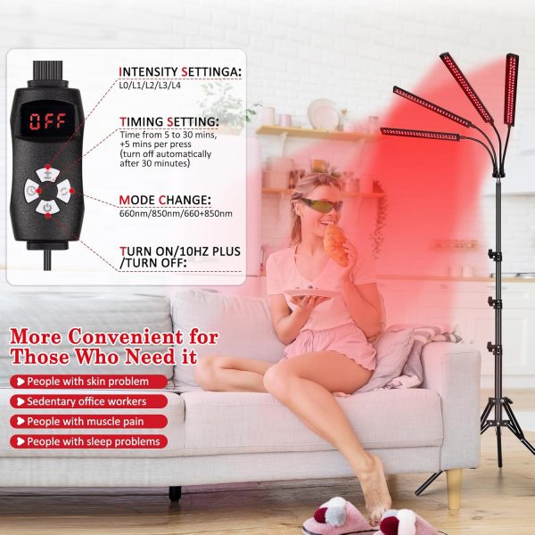 Red Light Therapy Lamp with 4 Heads, 3-in-1 Chip Infrared Light Therapy - Image 4