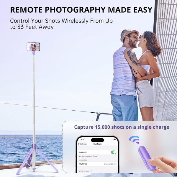 ATUMTEK 60" Selfie Stick Tripod, All-in-One Extendable Phone Tripod with - Image 4