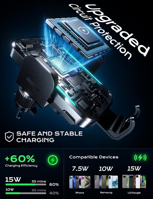 CHGeek Wireless Car Charger, 15W Fast Charging Car Phone Holder Charger - Image 4
