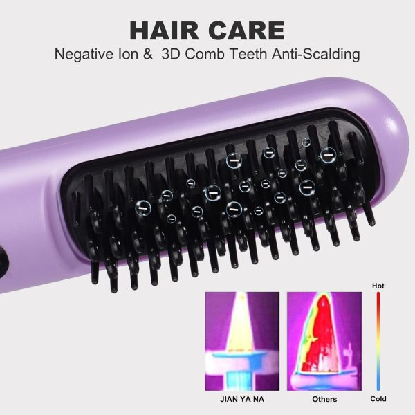 Cordless Hair Straightener Brush, Mini Portable Straightening Brush for - Image 4