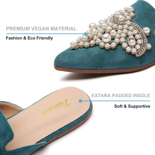 Tilocow Pearl Decor Mules for Women Flats Pointed Toe Backless Flat Slip On - Image 8
