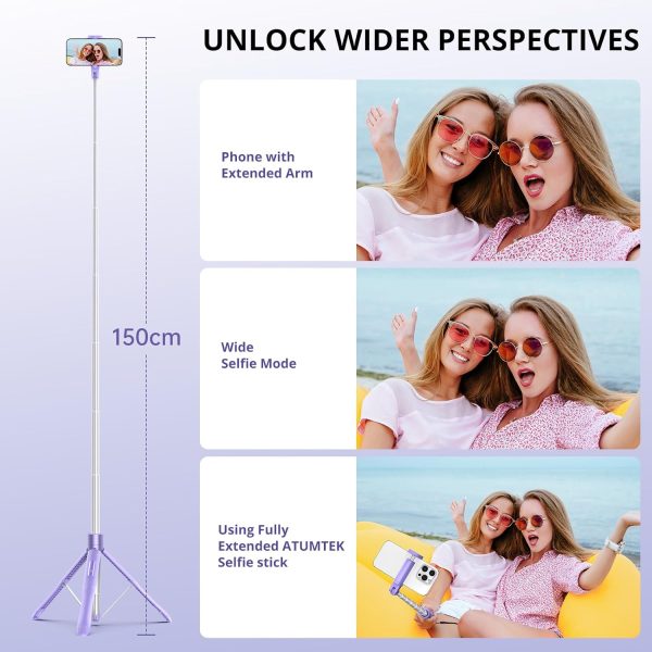 ATUMTEK 60" Selfie Stick Tripod, All-in-One Extendable Phone Tripod with - Image 5