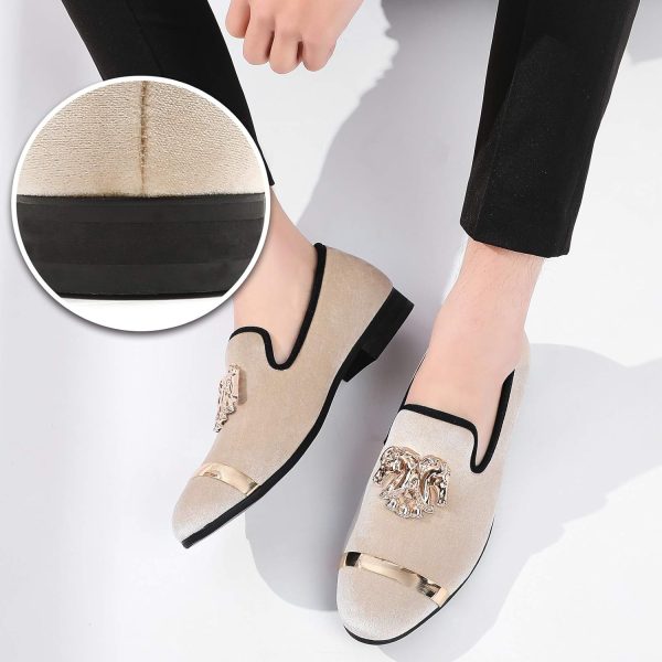Mens Rhinestone Loafers Velvet Tuxedo Dress Shoes with Gold Plate Smoking - Image 5