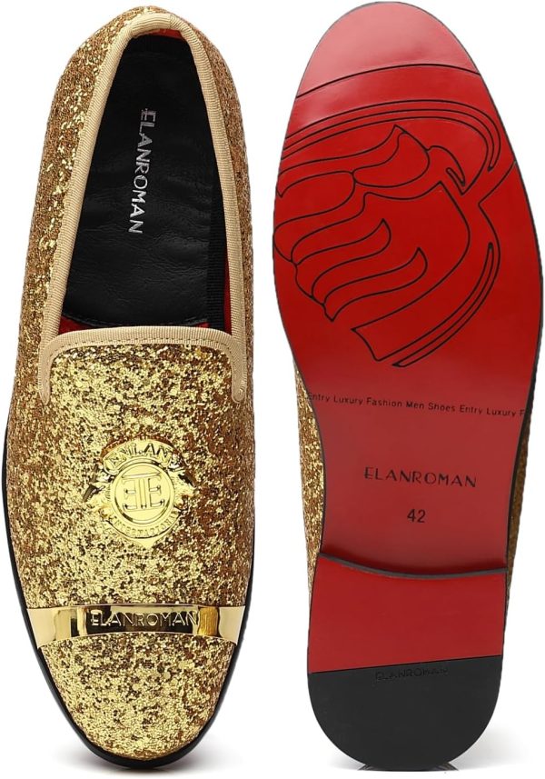 ELANROMAN Men's Glitter Loafers Oxford Dress Fashion Wedding Party Prom - Image 6