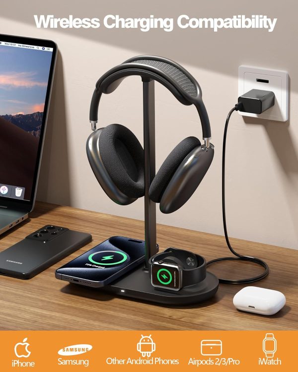HiWe 3-in-1 Headphone Stand - Universal Desktop Gaming Headset Holder with - Image 3