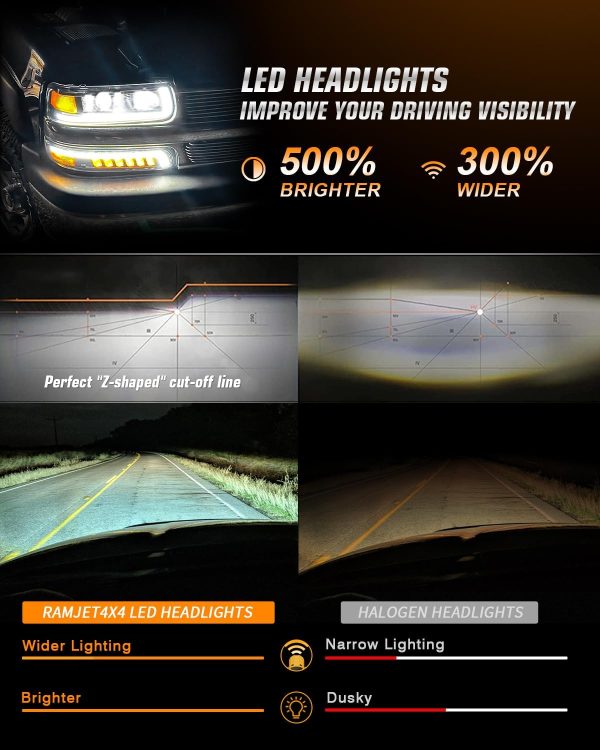 LED Headlights Assembly Headlamps Replacement Compatible with 1999-2002 - Image 3