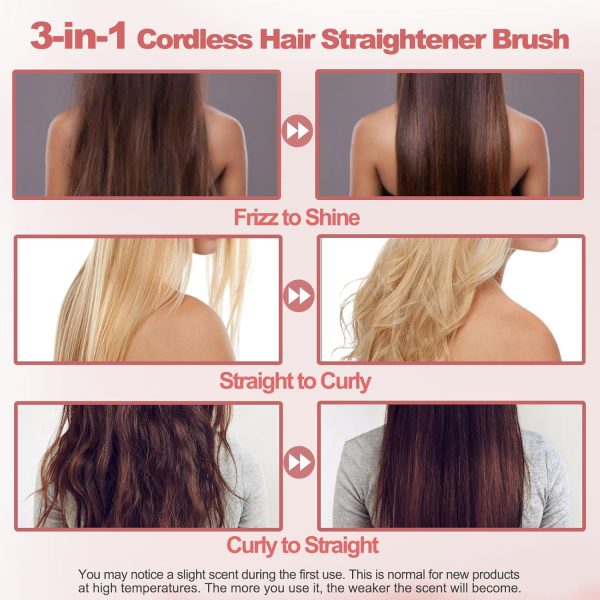 Cordless Hair Straightener Brush, Portable Negative Ion Straightening Comb - Image 3