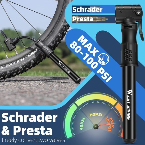 Bicycle Pump Mini Bike Pump - Aluminum Alloy Cycle Pump for Presta & - Image 2