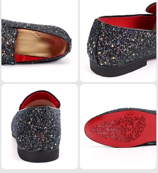 Men's Leather British Fashion Pointed Toe Sequined Loafers,Metallic Luxury - Image 6