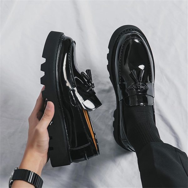 Men's Patent Leather Slip-On Tassel Dress Platform Loafers Casual Non-Slip - Image 5