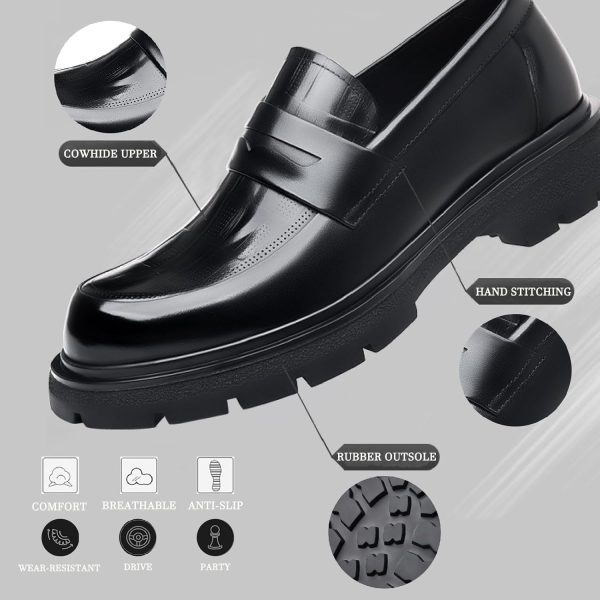 Men's Luxury Genuine Leather Platform Chunky Slip-on Penny Loafers Fashion - Image 3