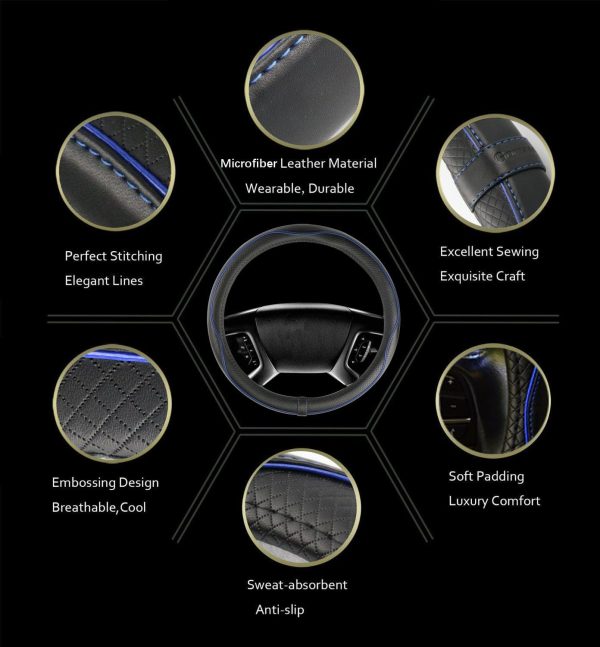 Car Steering Wheel Cover, Anti-Slip, Safety, Soft, Breathable, Heavy Duty, - Image 4