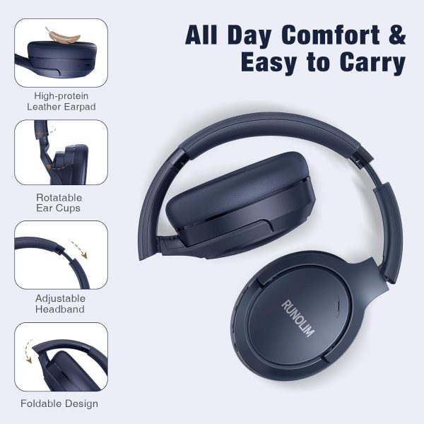 RUNOLIM Hybrid Active Noise Cancelling Headphones, 65H Playtime, Built-in - Image 4