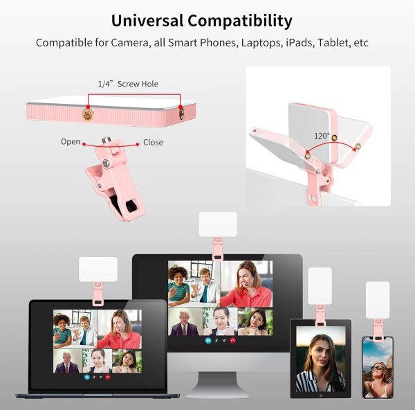 Newmowa Pink Rechargeable Selfie Light - Portable Clip on Video Light for - Image 3
