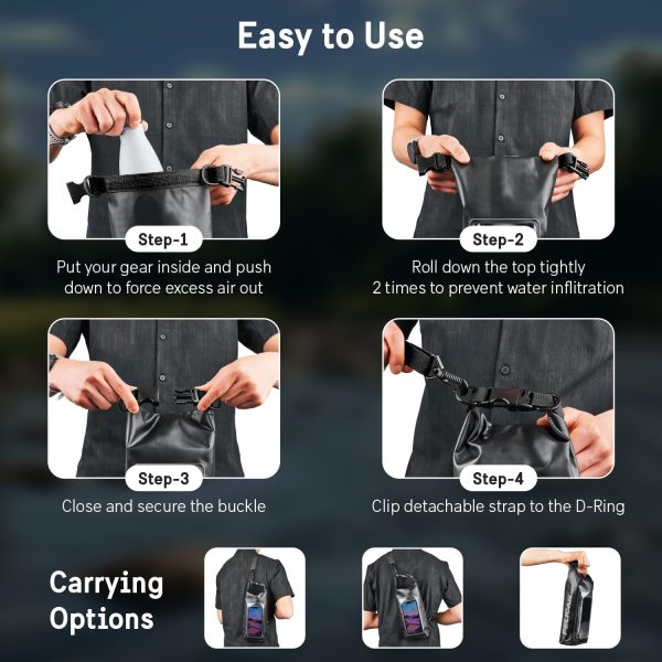 Pelican Marine IP68 Waterproof Dry Bag 2L - Roll Top Waterproof Backpack w/ - Image 8