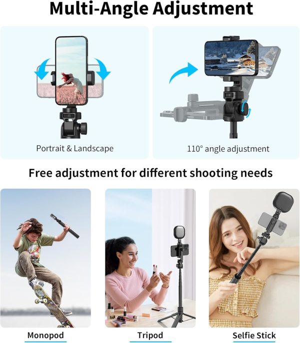 Vlogging Kit, 61" Phone Tripod with Light, All-in-1 Selfie Stick with - Image 8