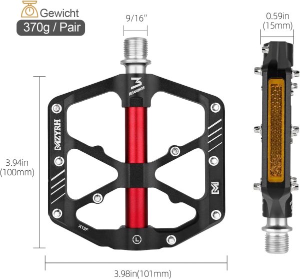 3 Bearings Mountain Bike Pedals Platform Bicycle Flat Alloy Pedals 9/16" - Image 2