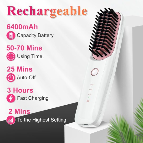 Cordless Hair Straightener Brush, Portable Straightening Brush for Travel, - Image 3