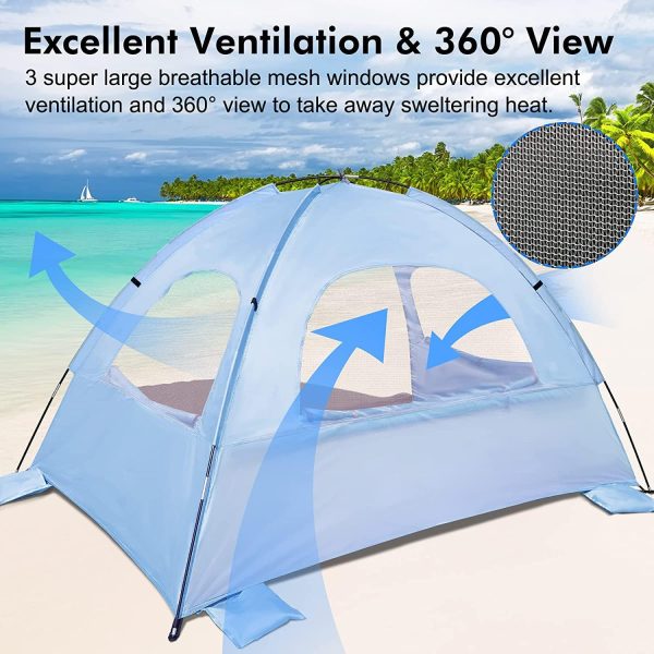 WhiteFang Beach Tent Anti-UV Portable Sun Shade Shelter for 3/4/6 Person, - Image 4