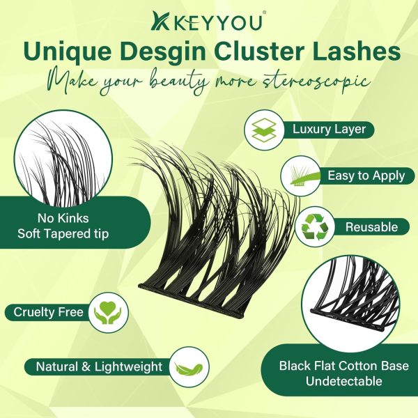 Lash Clusters 3D Effect Eyelash Clusters KEYYOU 144pcs D Curl 8-18MIX Wispy - Image 2