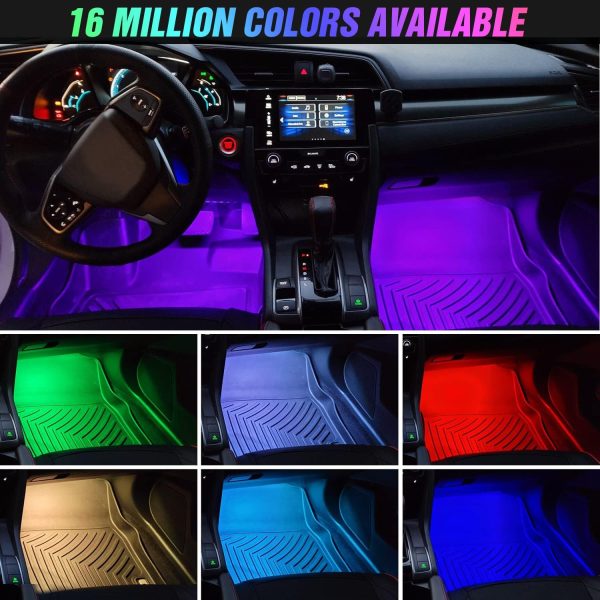 Nilight 4PCS USB Interior Car Lights 48 LEDs RGB LED Strips Lights with App - Image 7