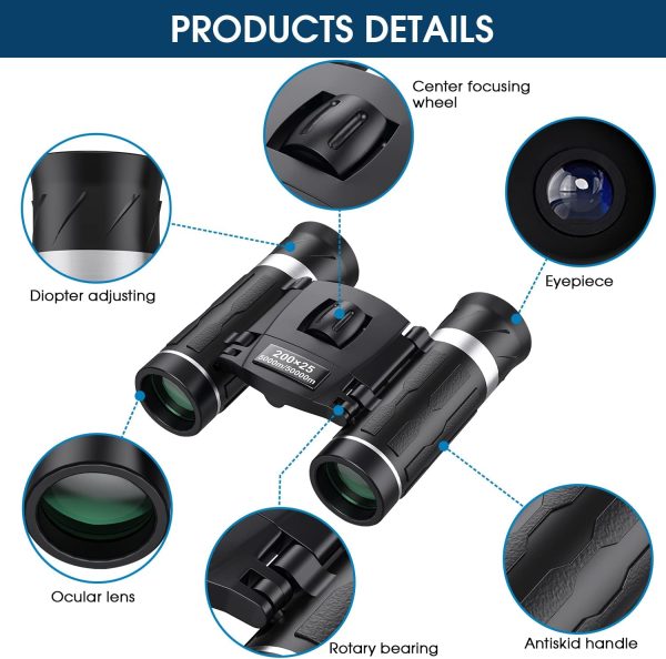 200x25 Compact Binoculars for Adults and Kids, High Powered Mini Pocket - Image 4
