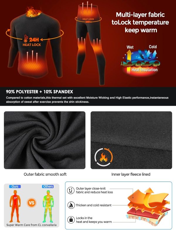 CL convallaria 2 Pack Long Johns Thermal Underwear for Men Soft Fleece - Image 8