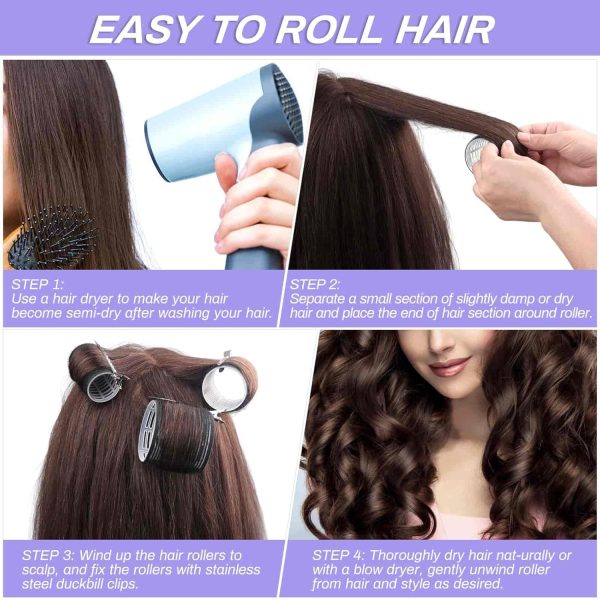 Self Grip Hair Rollers and Curlers Set - 24 Pieces with 3 Sizes (4 Jumbo, 4 - Image 4