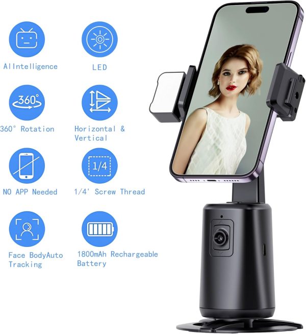 Auto Face Tracking Tripod for Phone,No App Required, 360° Rotation Stand - Image 3