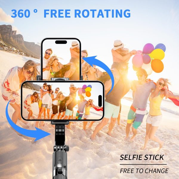 Selfie Stick Head Stabilizer, 360° Swivel Tripod with Wireless Remote, - Image 3