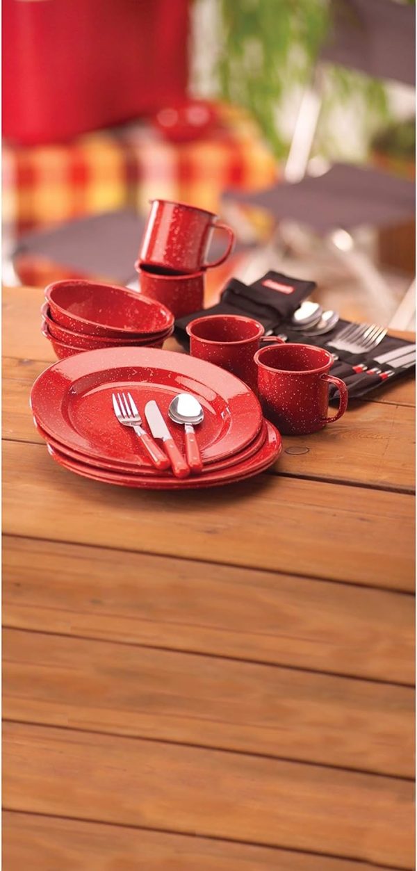 Coleman 24-Piece Enamel Dinnerware Set, Durable Dishes & Utensils for - Image 2